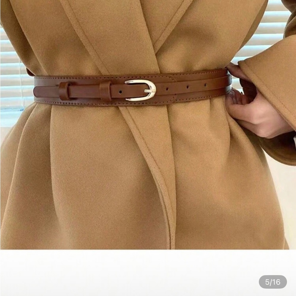 Zara Tan faux Leather Belt with Gold Buckle